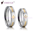 2-Tone Gold Star Pattern Stainless Steel Wedding Rings for Couple